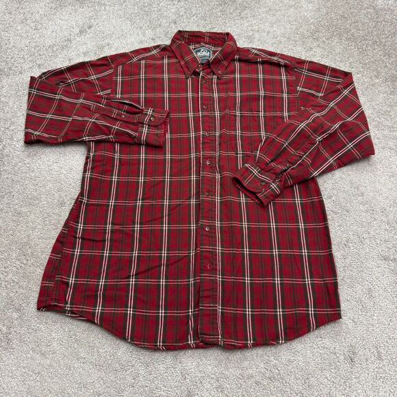 Woolrich Vintage 90's Flannel Shirt Men Large Red Green Plaid 100% Cotton Casual - Picture 1 of 14